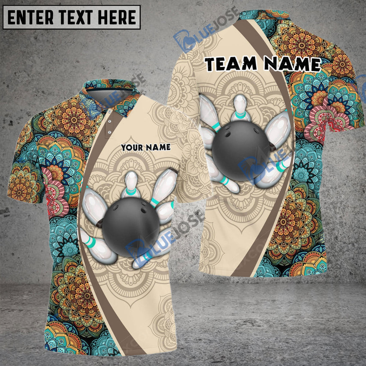 BlueJose Bowling And Pins Mandala Customized Name 3D Shirt (4 Colors)