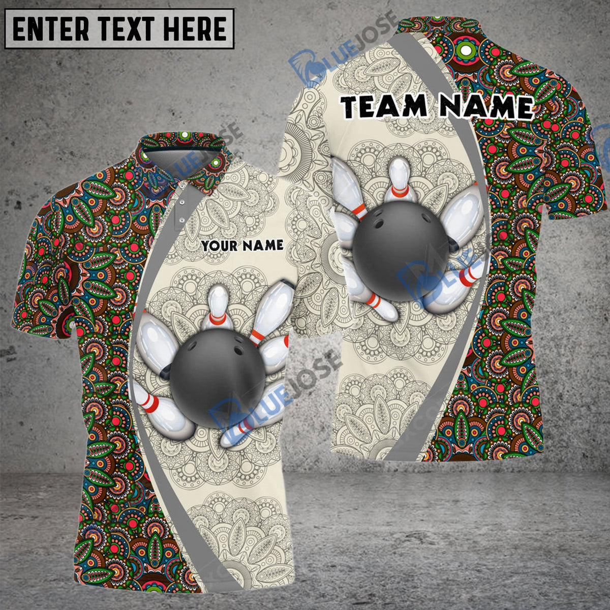 BlueJose Bowling And Pins Mandala Customized Name 3D Shirt (4 Colors)