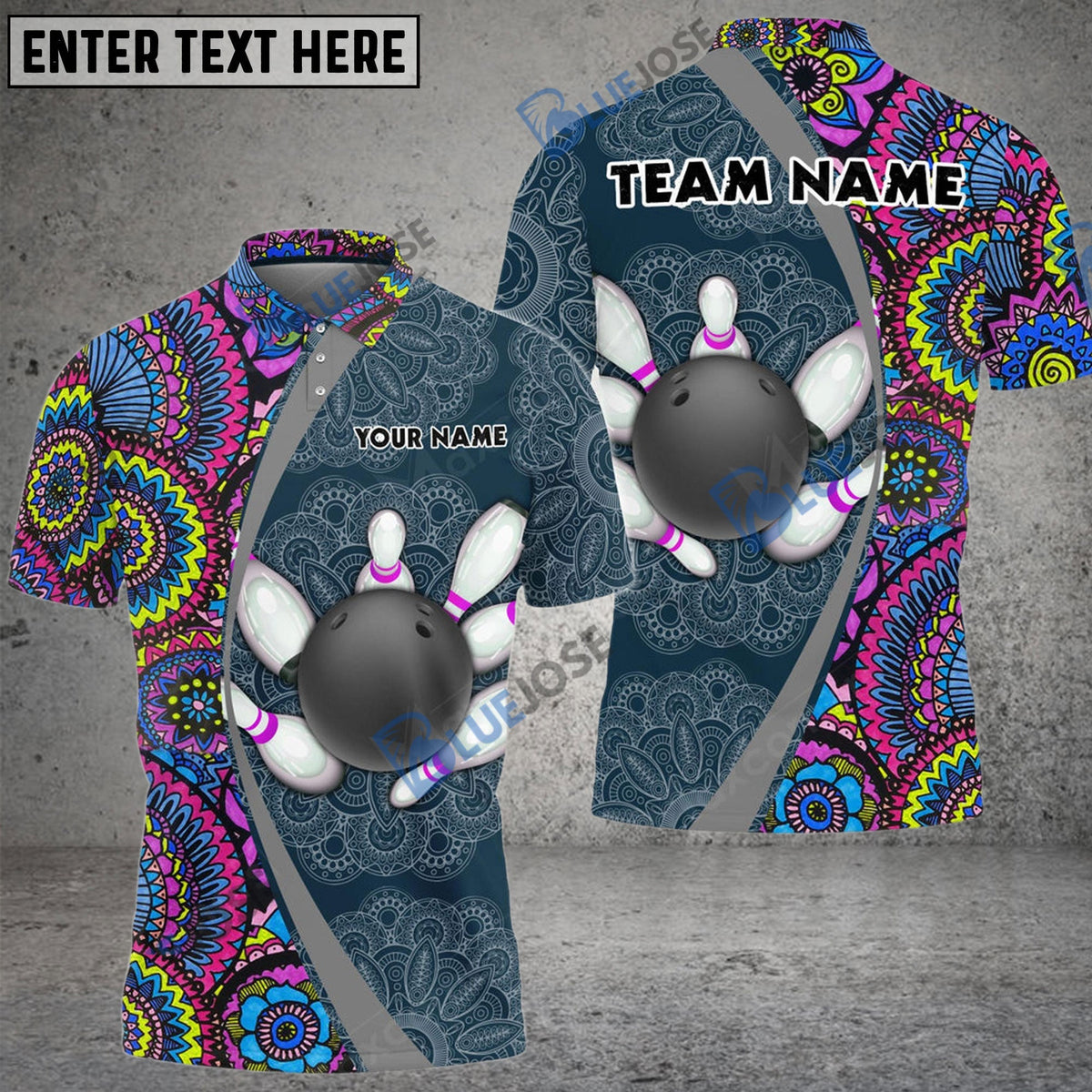 BlueJose Bowling And Pins Mandala Customized Name 3D Shirt (4 Colors)