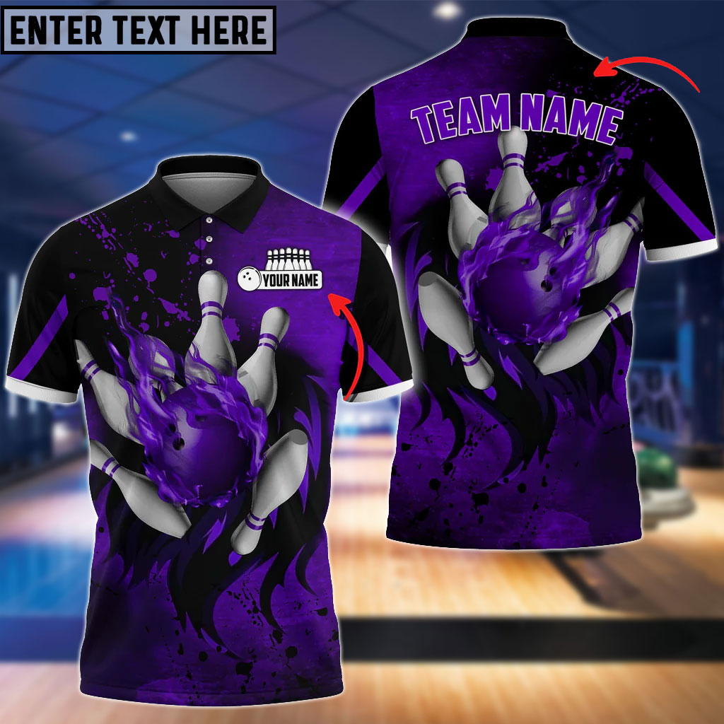 BlueJose Bowling And Pins Water Paint Customized Name 3D Shirt (4 Colors)