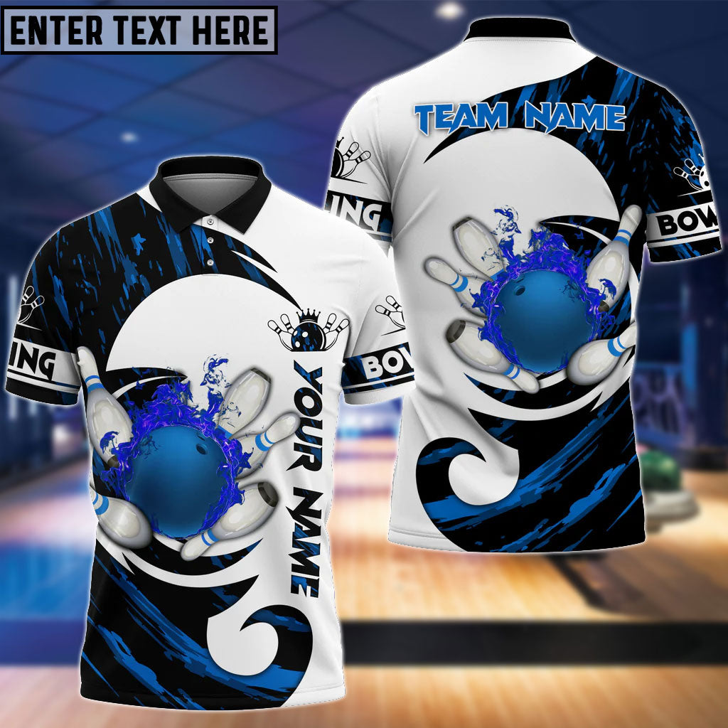 BlueJose Bowling And Pins Water Paint Color Customized Name 3D Shirt (4 Colors)