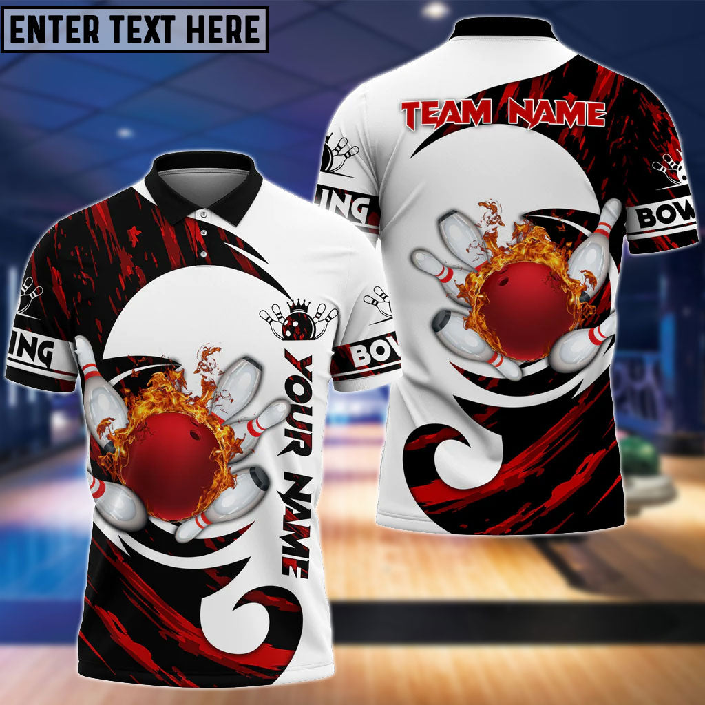 BlueJose Bowling And Pins Water Paint Color Customized Name 3D Shirt (4 Colors)
