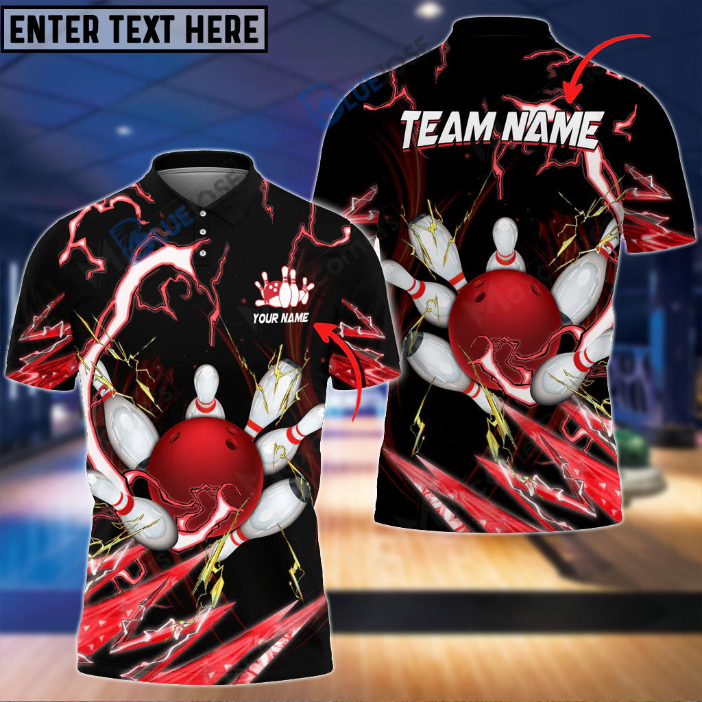 BlueJose Bowling and Pins Colorful Thunder Power Personalized Name Team Name 3D Shirt (5 Colors)