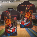 BlueJose Bowling Ball And Pins Flower Pattern Premium Customized Name 3D Shirt